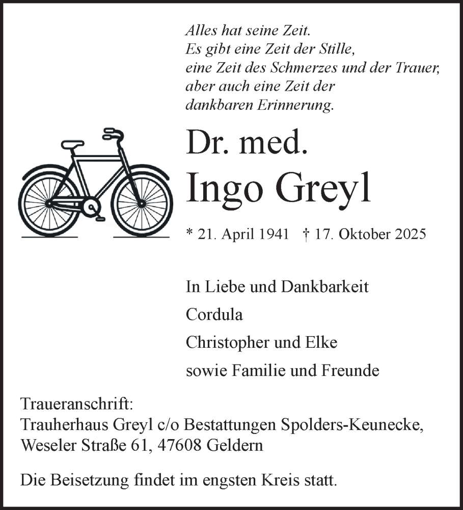  Traueranzeige für Ingo Greyl vom 25.10.2025 aus NNA