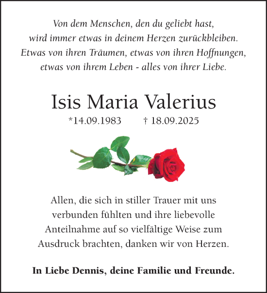 Traueranzeige von Isis Maria Valerius von NNA