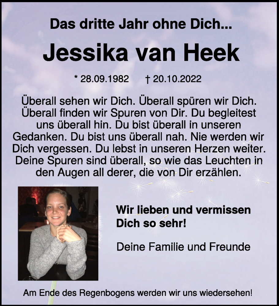  Traueranzeige für Jessika van Heek vom 18.10.2025 aus NNA