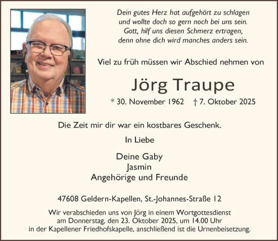 Traueranzeige von Jörg Traupe von NNA