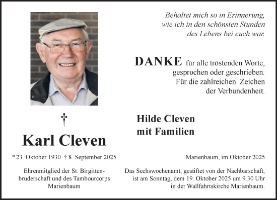 Traueranzeige von Karl Cleven von NNA