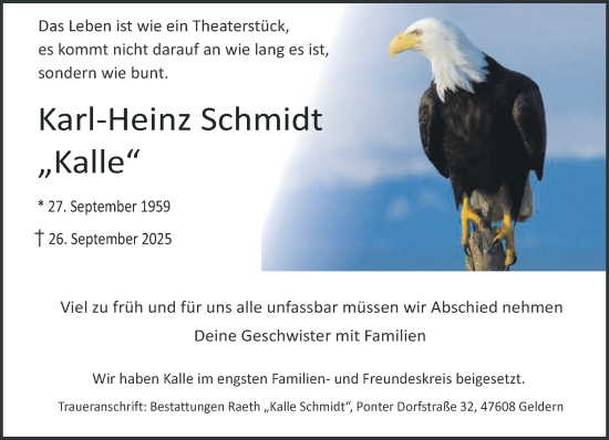 Traueranzeige von Karl-Heinz Schmidt von NNA