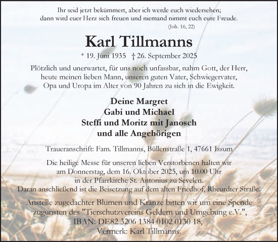 Traueranzeige von Karl Tillmanns von NNA