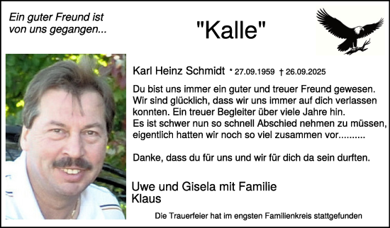 Traueranzeige von Karl Heinz Schmidt von NNA