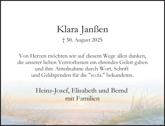 Traueranzeige von Klara Janßen von NNA