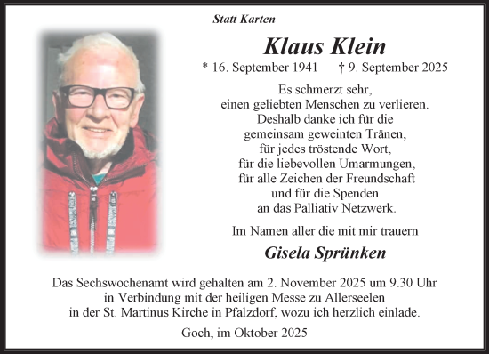 Traueranzeige von Klaus Klein von NNA