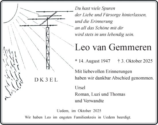 Traueranzeige von Leo van Gemmeren von NNA