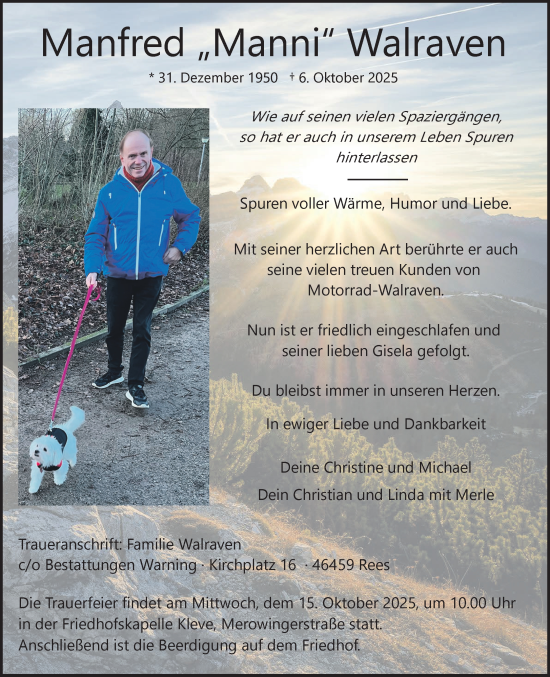 Traueranzeige von Manfred Walraven von NNA