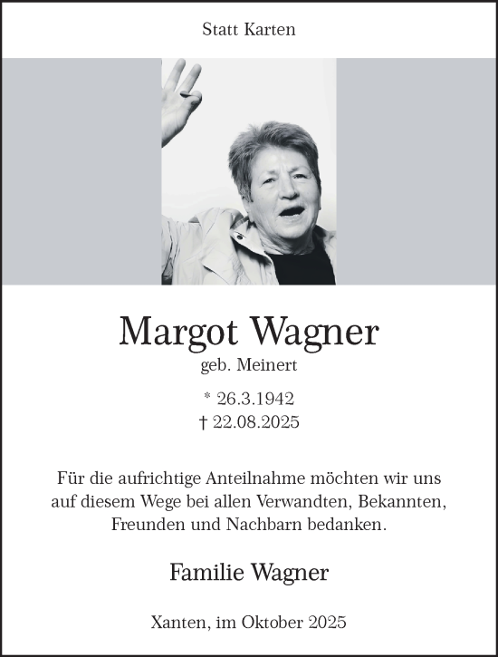 Traueranzeige von Margot Wagner von NNA