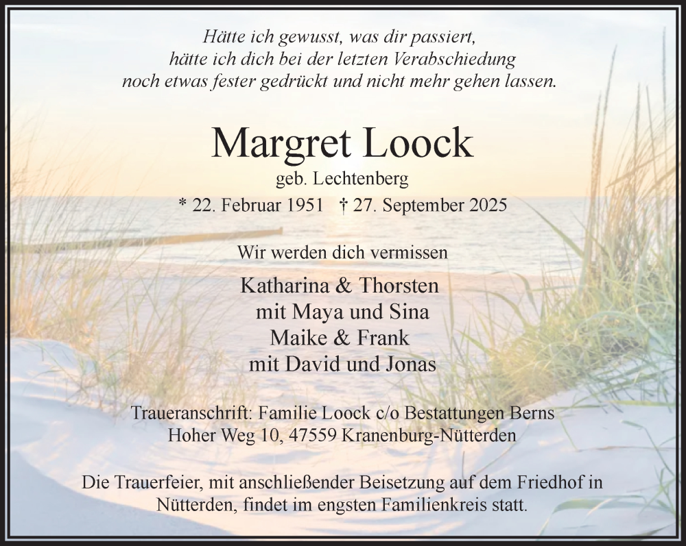  Traueranzeige für Margret Loock vom 04.10.2025 aus NNA