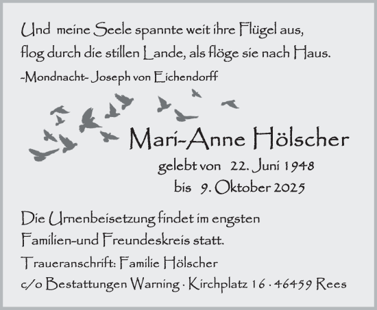 Traueranzeige von Mari-Anne Hölscher von NNA