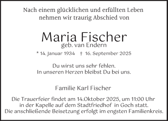 Traueranzeige von Maria Fischer von NNA