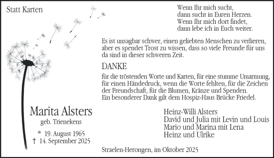 Traueranzeige von Marita Alsters von NNA