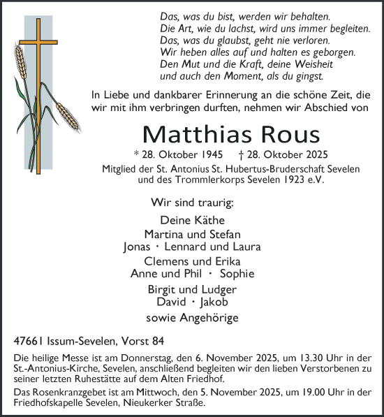 Traueranzeige von Matthias Rous von NNA