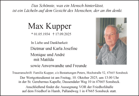 Traueranzeige von Max Kupper von NNA