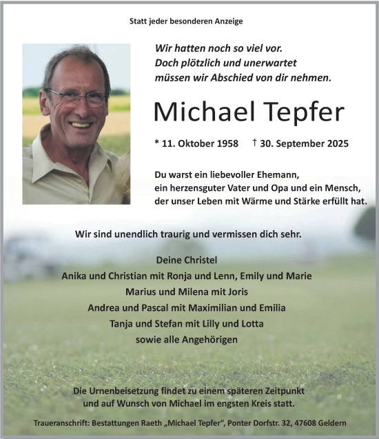 Traueranzeige von Michael Tepfer von NNA