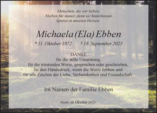 Traueranzeige von Michaela Ebben von NNA
