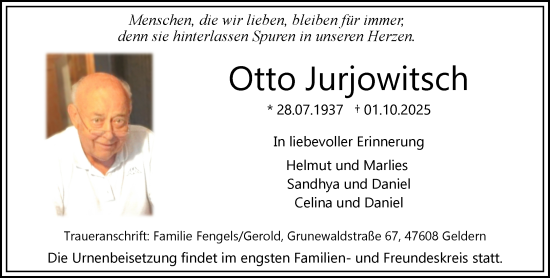 Traueranzeige von Otto Jurjowitsch von NNA