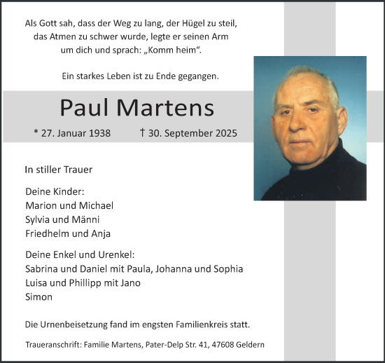 Traueranzeige von Paul Martens von NNA