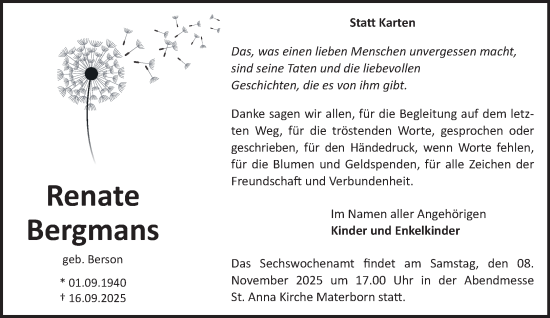 Traueranzeige von Renate Bergmans von NNA