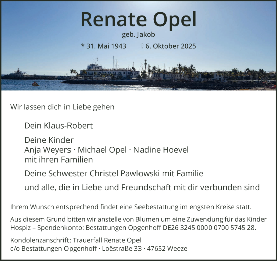 Traueranzeige von Renate Opel von NNA