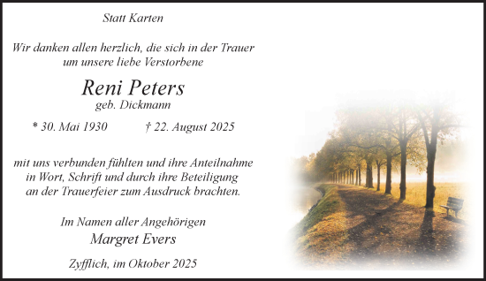 Traueranzeige von Reni Peters von NNA