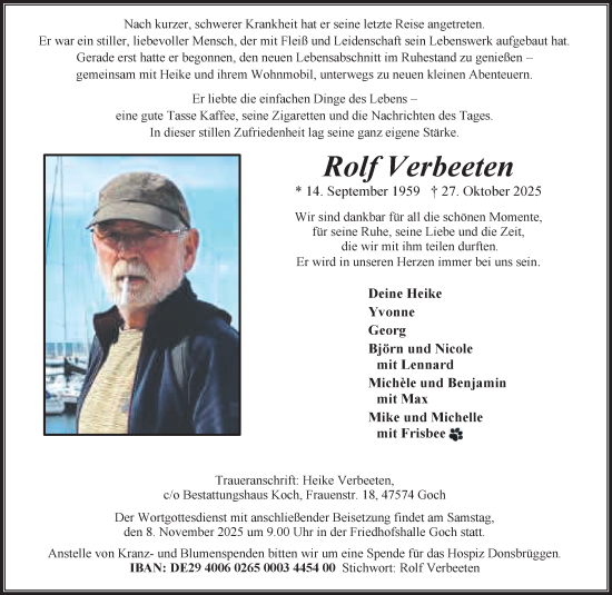 Traueranzeige von Rolf Verbeeten von NNA