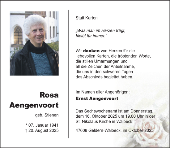 Traueranzeige von Rosa Aengenvoort von NNA