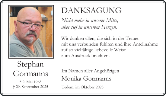 Traueranzeige von Stephan Gormanns von NNA