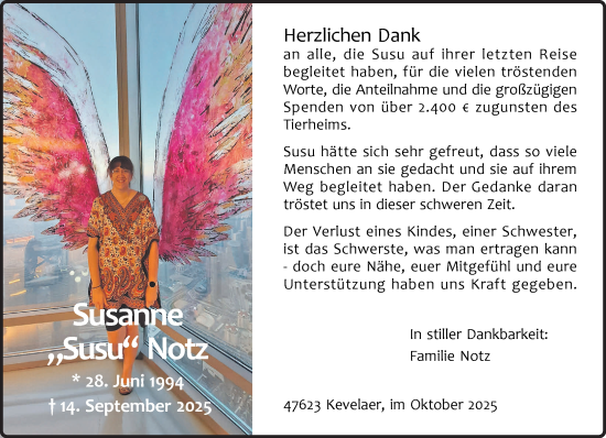 Traueranzeige von Susanne Notz von NNA