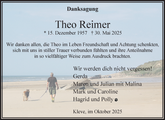 Traueranzeige von Theo Reimer von NNA