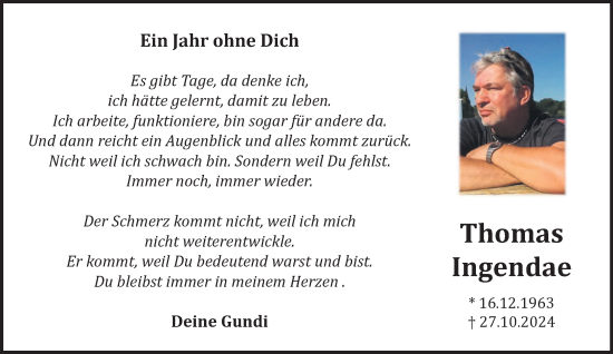 Traueranzeige von Thomas Ingendae von NNA