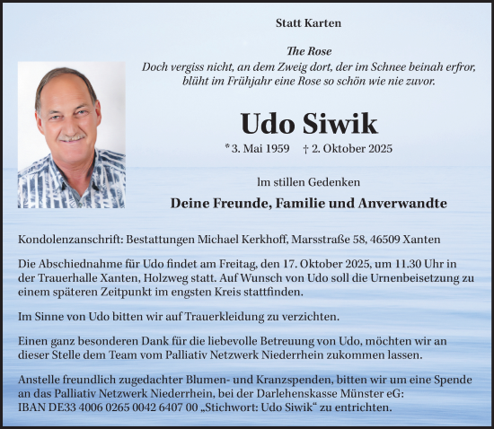 Traueranzeige von Udo Siwik von NNA