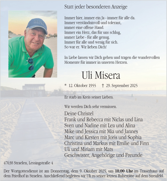Traueranzeige von Uli Misera von NNA