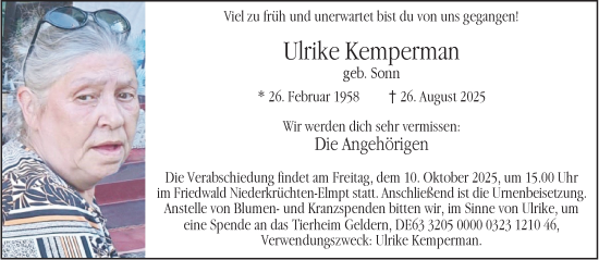 Traueranzeige von Ulrike Kemperman von NNA