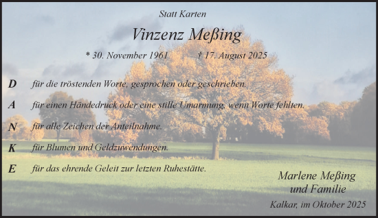 Traueranzeige von Vinzenz Meßing von NNA