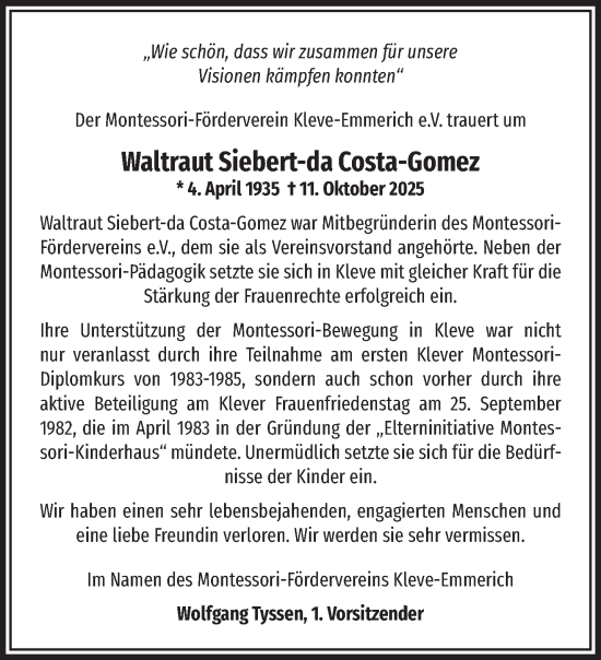 Traueranzeige von Waltraut Siebert-da Costa Gomez von NNA