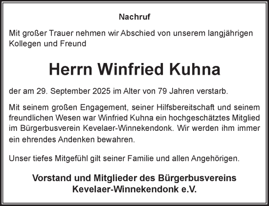 Traueranzeige von Winfried Kuhna von NNA