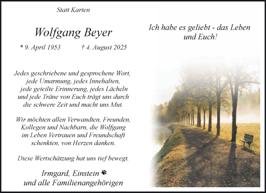 Traueranzeige von Wolfgang Beyer von NNA