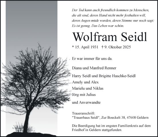 Traueranzeige von Wolfram Seidl von NNA