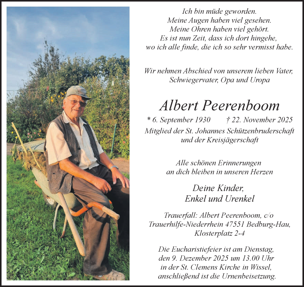  Traueranzeige für Albert Peerenboom vom 29.11.2025 aus NNA