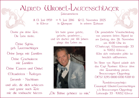 Traueranzeige von Alfred Wrobel-Lautenschläger von NNA