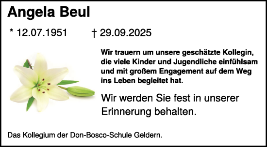 Traueranzeige von Angela Beul von NNA