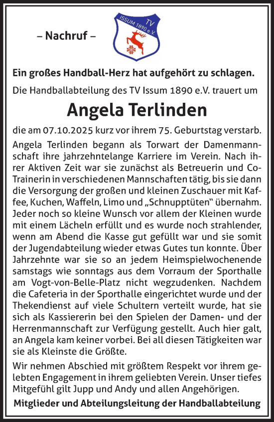 Traueranzeige von Angela Terlinden von NNA