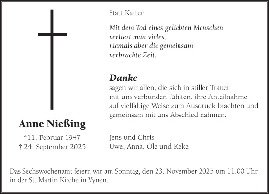 Traueranzeige von Anne Nießing von NNA
