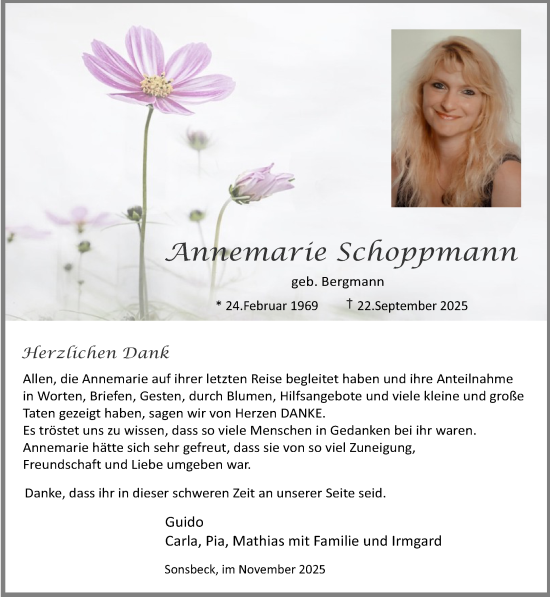 Traueranzeige von Annemarie Schoppmann von NNA