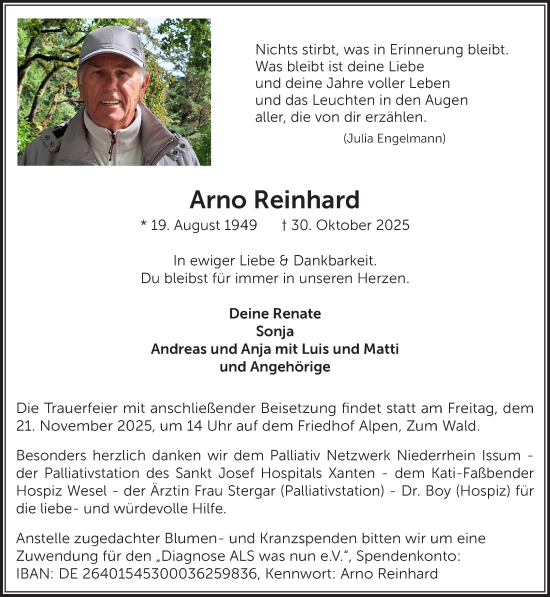 Traueranzeige von Arno Reinhard von NNA