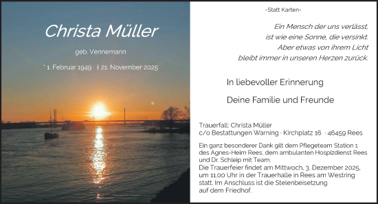 Traueranzeige von Christa Müller von NNA