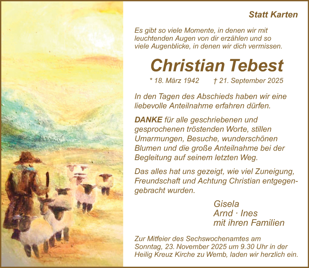  Traueranzeige für Christian Tebest vom 15.11.2025 aus NNA