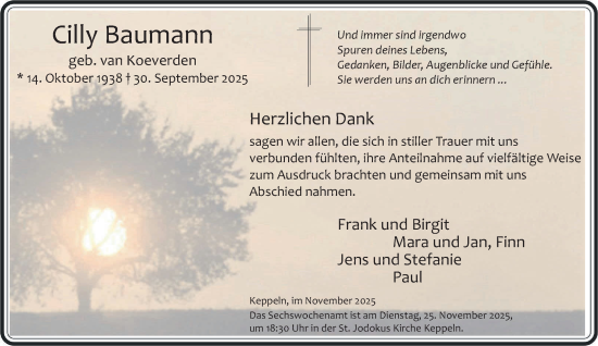 Traueranzeige von Cilly Baumann von NNA